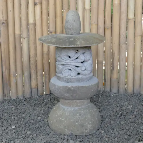 Product image of the product “Japanese inspired garden lantern with carving model. Natural stone (riverstone) ”